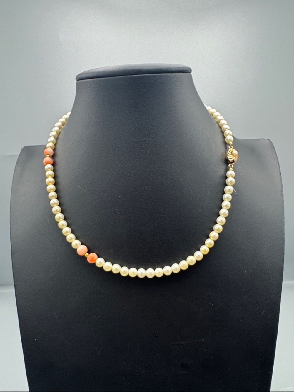 Classic Pearl Necklace with Coral Accent - Cream and Coral